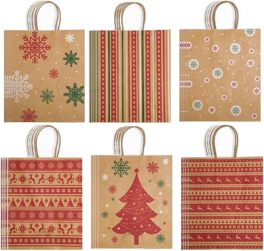 Infanote Christmas Gift Bags With Handles 24 Pcs Kraft Paper Treat Candy Goodie Bags Xmas Bulk Pa... | Amazon (US)