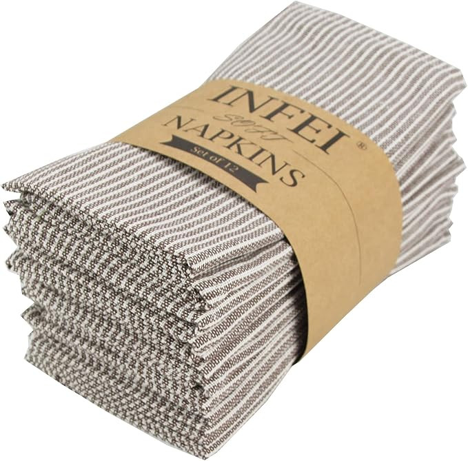 INFEI Narrow Striped Cotton Linen Blended Dinner Cloth Napkins - Set of 12 (40 x 40 cm) - for Eve... | Amazon (US)