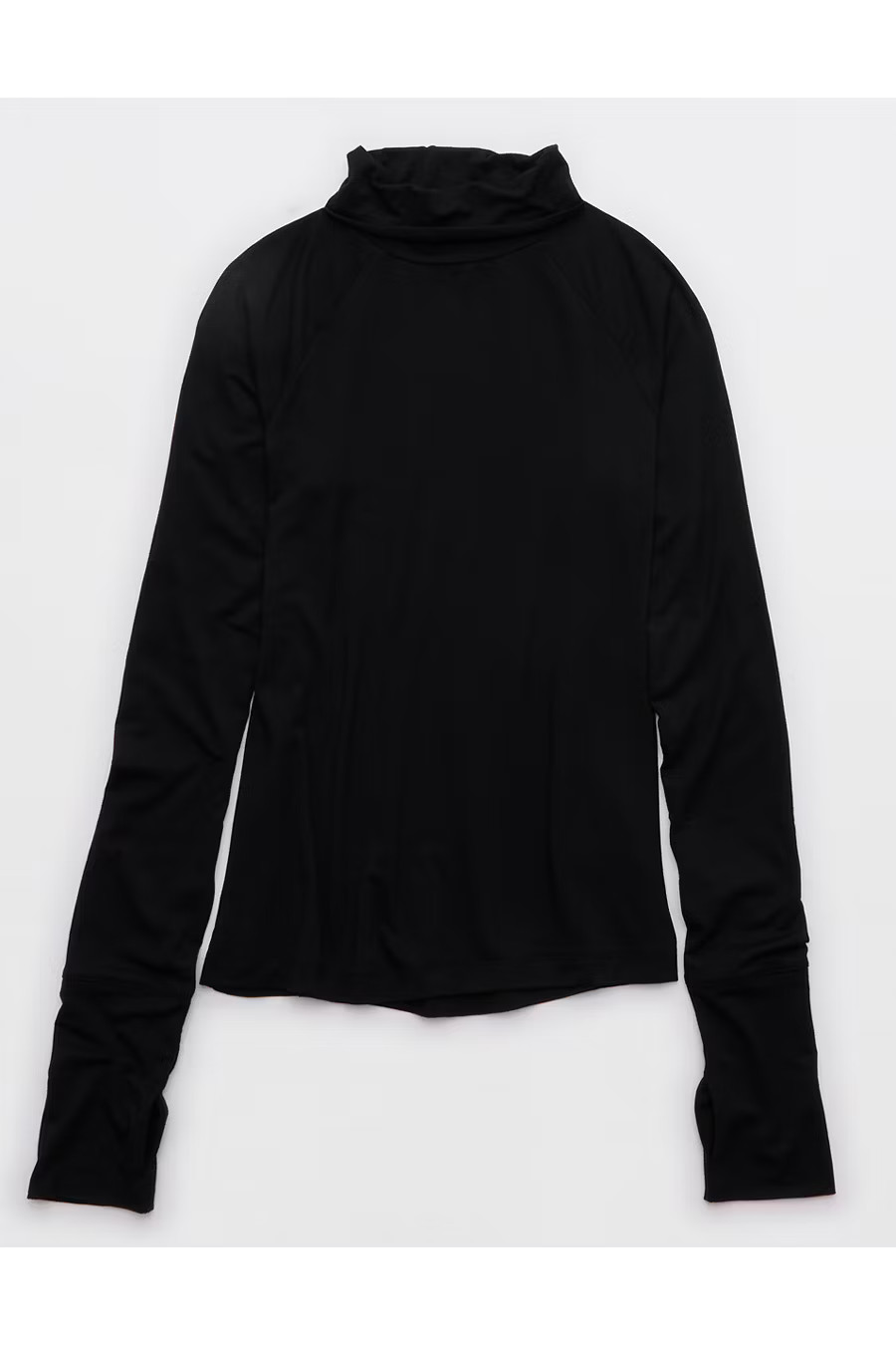 OFFLINE By Aerie Thumbs Up Long Sleeve Turtleneck Shirt Women's True Black XXS | Aerie
