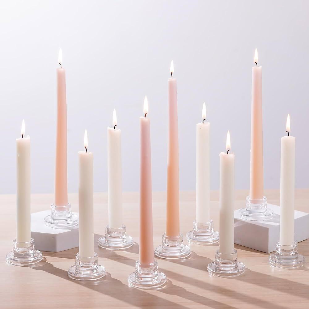 Glasseam Glass Tapered Candlestick Holders: 10Pcs Small Taper Candle Holders Bulk Clear Candle St... | Amazon (US)