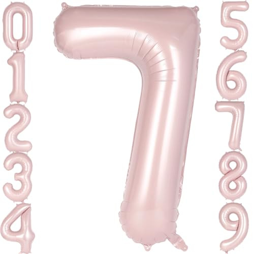 Light Pink Number 7 Balloon, 40 Inch Giant Mylar Number Balloons, Large Foil Number Balloons for 7 Year Old Birthday Party Anniversary Decorations Supplies (Number 7) | Amazon (US)