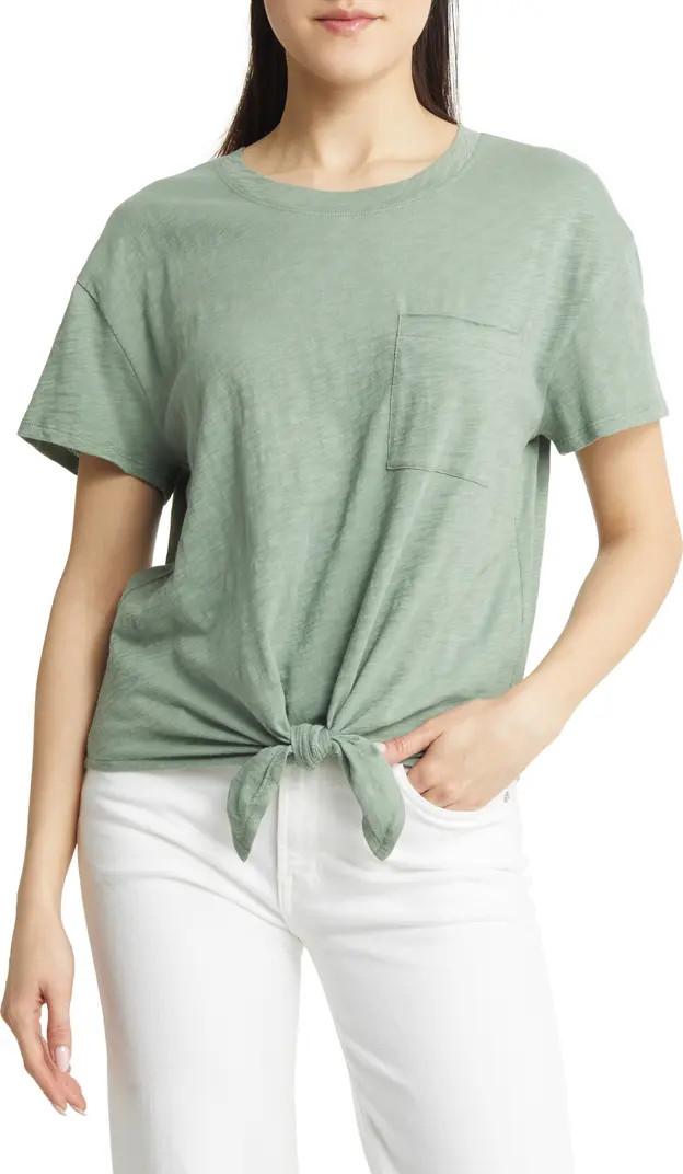 Crewneck Tie Front T-Shirt | Nordstrom