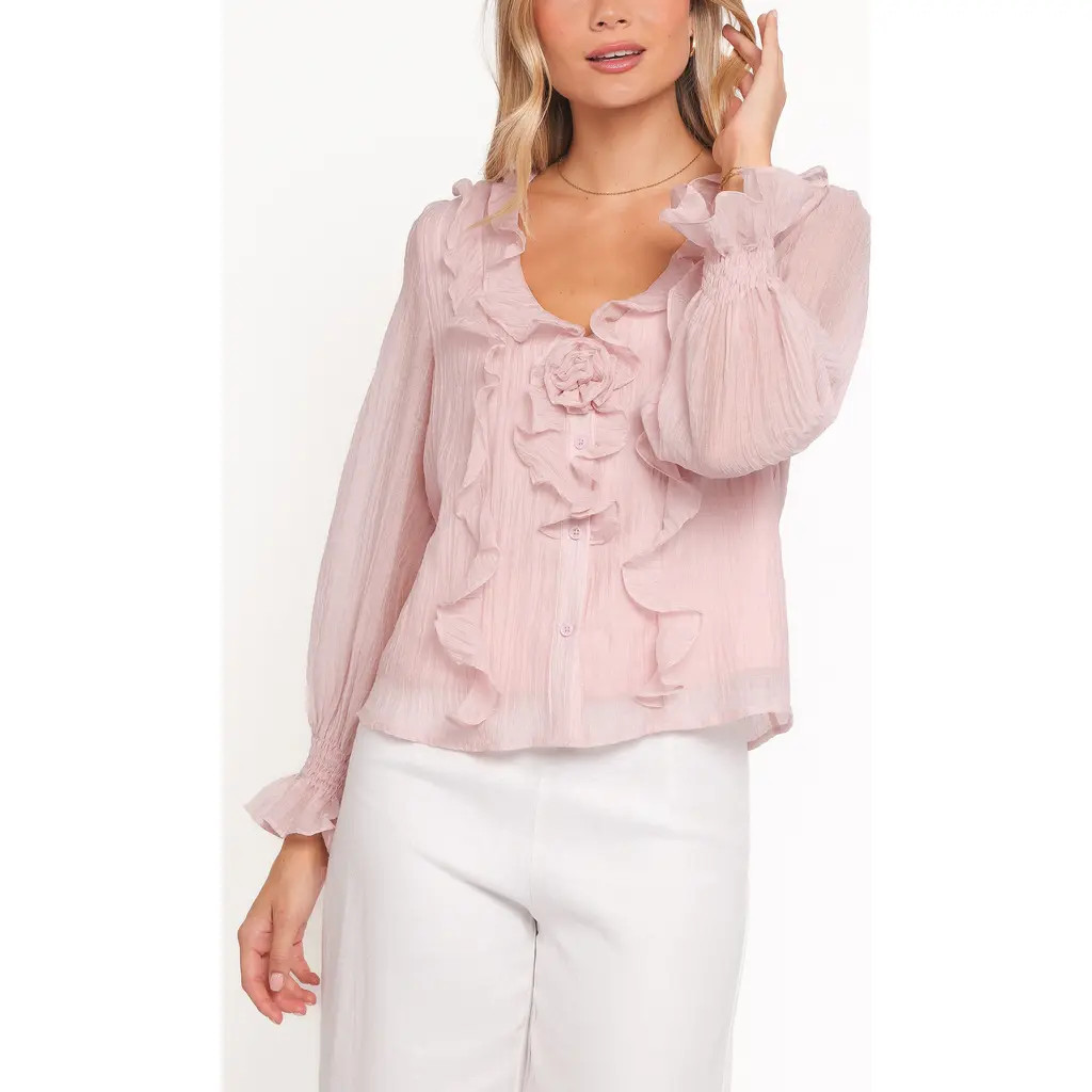 Petal & Pup Lennon Ruffle Top in Blush at Nordstrom, Size Large | Nordstrom
