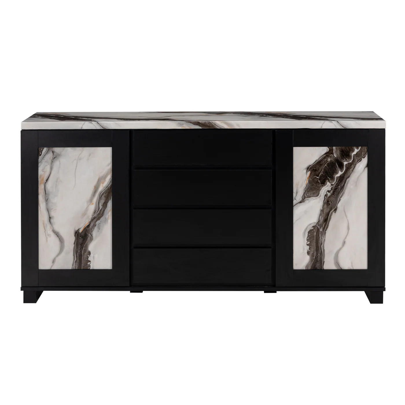 CHITA Black Contemporary Sideboard Buffet Cabinet with 4 Drawers for Kitchen Dining Room Living Room Entryway and Organized Household Storage Marble | Lowe's
