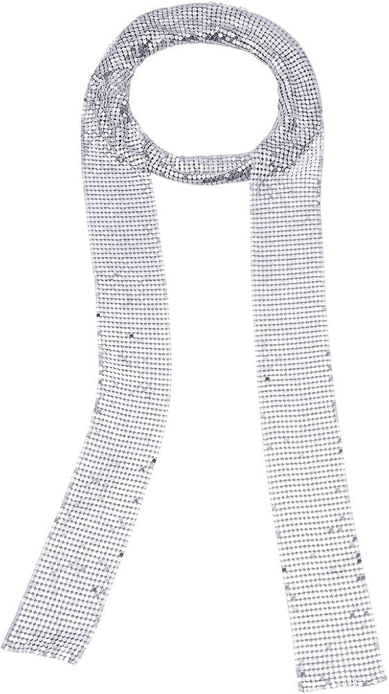 COLORFUL BLING Women Glitter Sparkle Punk Sequins Neck Tie Necklace Thin Skinny Tie Shiny Chain C... | Amazon (US)