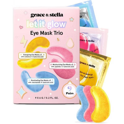Grace & Stella Let it Glow Under Eye Masks Trio Gift Set - Gold, Pink, Blue - 9ct | Target