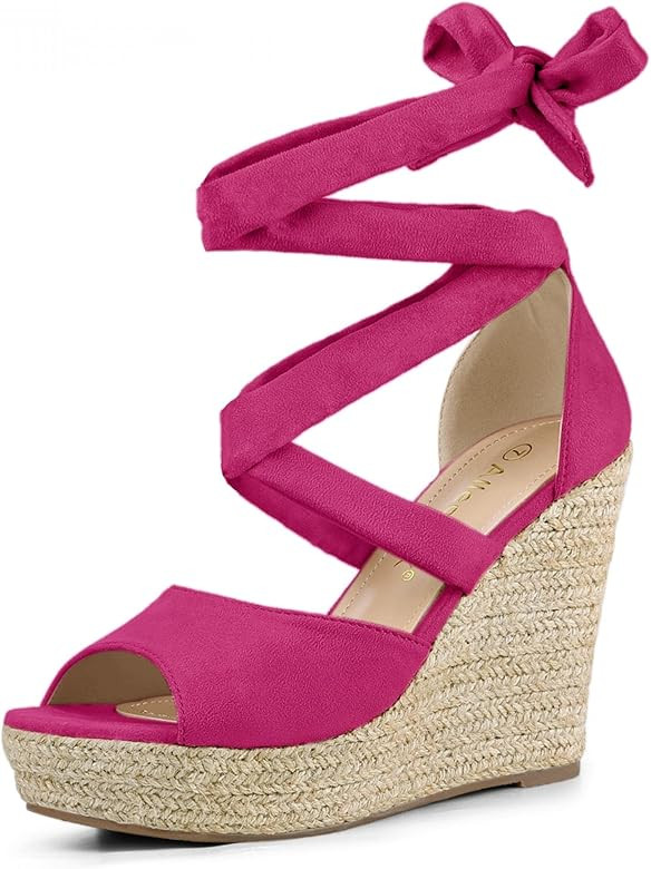 Allegra K Women's Lace Up Espadrilles Wedges Sandals | Amazon (US)