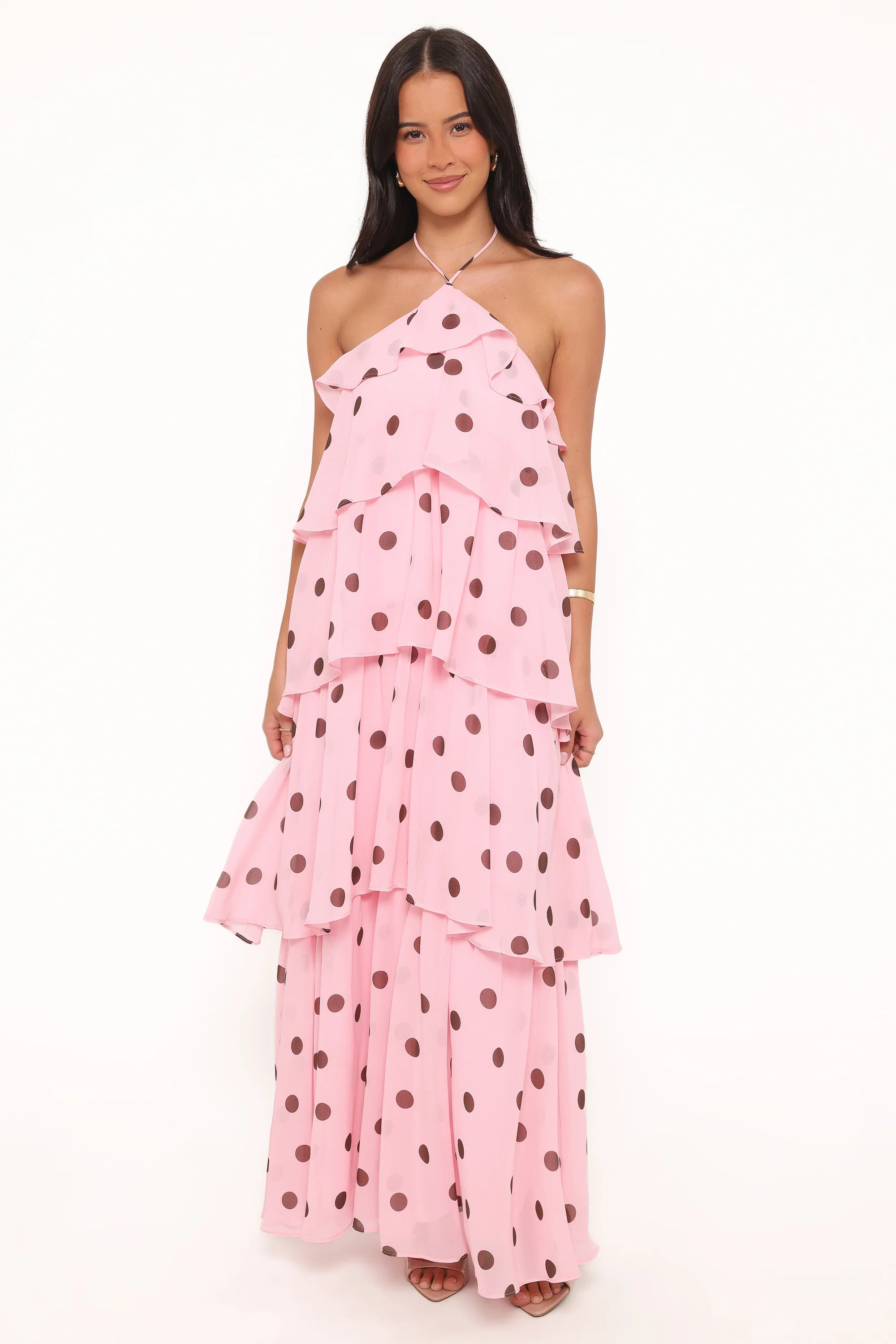 Chasity Halterneck Maxi Dress - Pink Polka Dot | Petal & Pup (US)