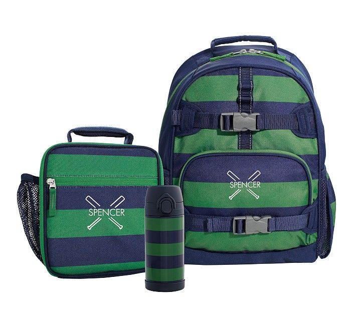 Mackenzie Green Navy Stripe Backpack & Lunch Bundle, Set of 3 | Pottery Barn Kids