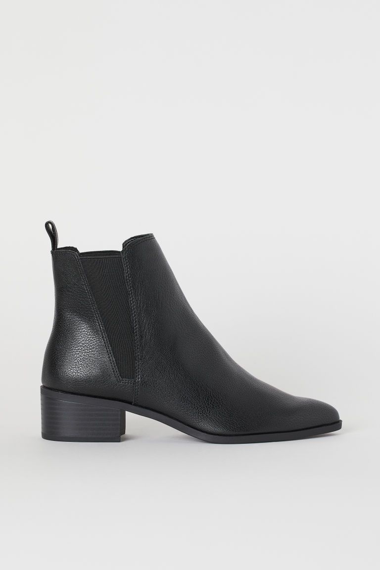Ankle boots with pointed toes, elastic side panels, loop at back, and block heels. Faux leather l... | H&M (US + CA)