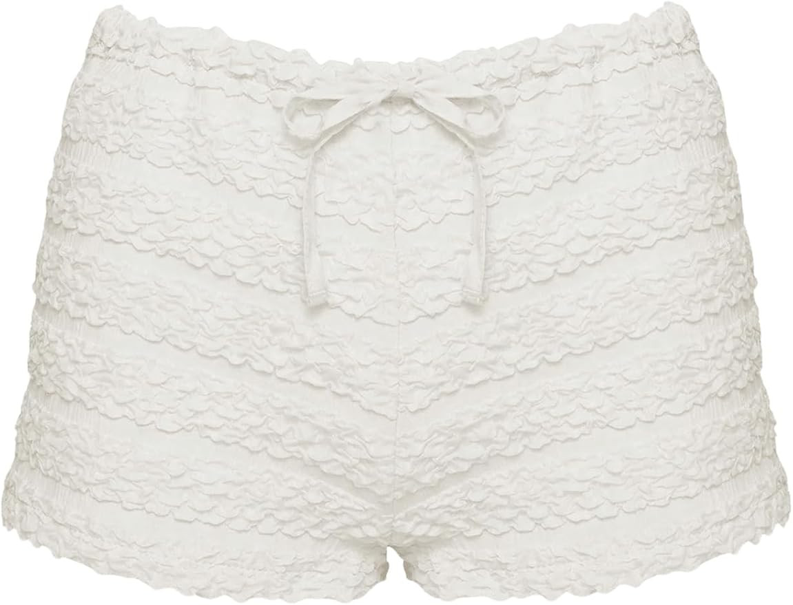 Women's Y2k Ruffle Shorts Ruched Mini Shorts Textured Low Waist Bloomers Tie Front Micro Boyshort... | Amazon (US)