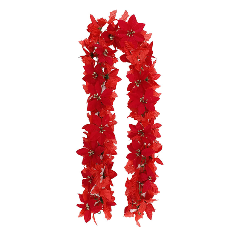 Red Poinsettia Floral Garland, 6' | At Home