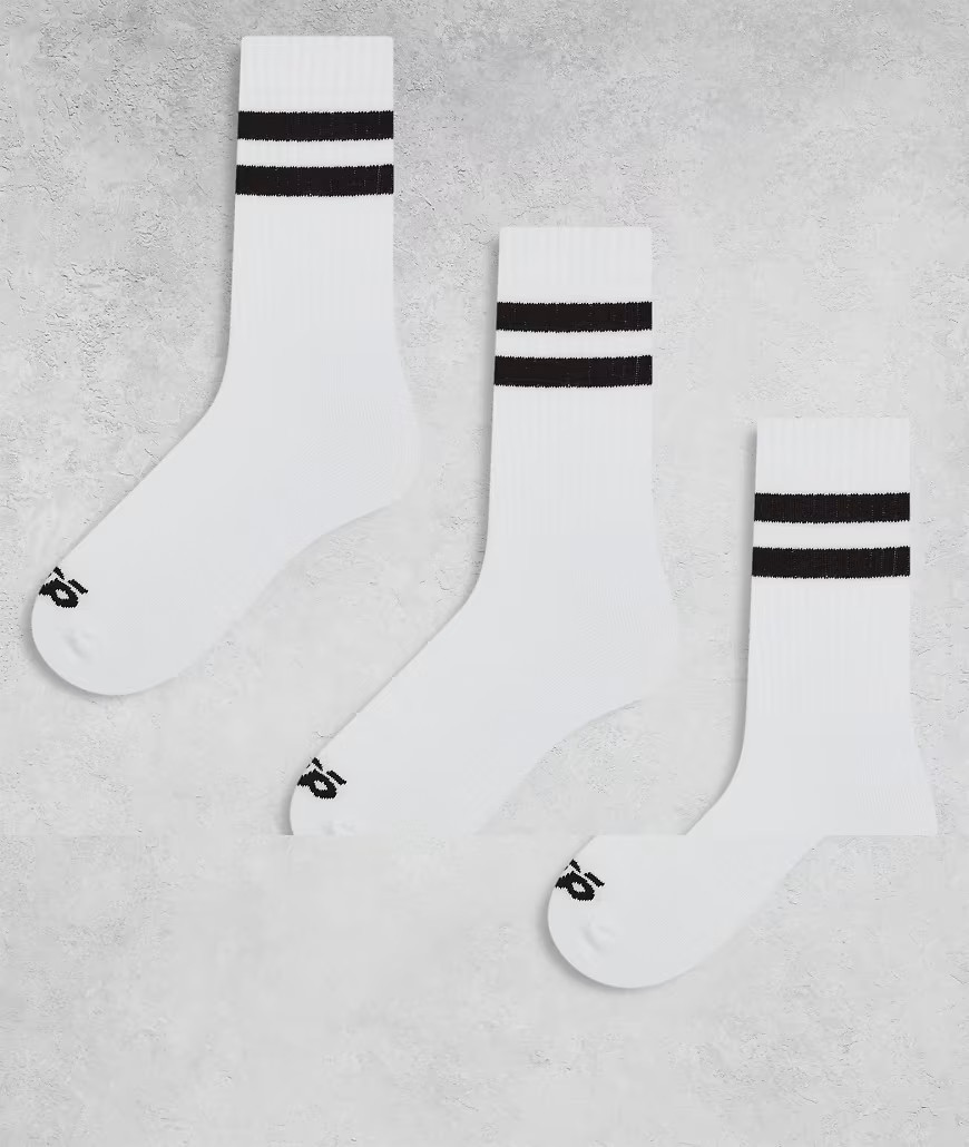 4505 3 pack 2 stripe crew sock with quick dry in white with coffee stripe-Brown | ASOS (Global)
