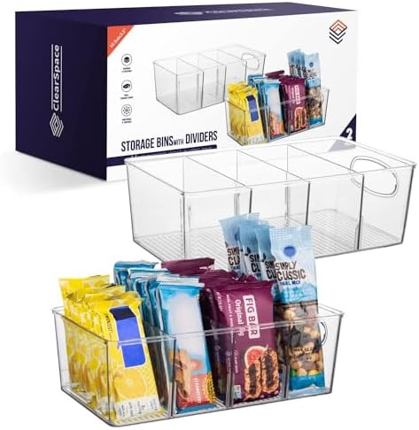 ClearSpace Plastic Pantry Organization and Storage Bins with Removable Dividers – Perfect Kitch... | Amazon (US)