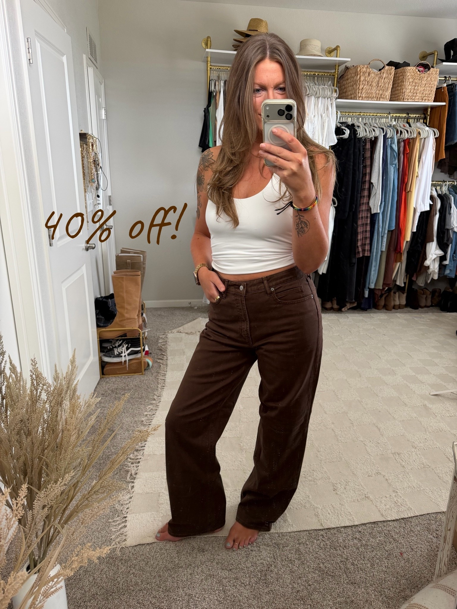 Brown wide leg jeans - wearing a 12 tall. On sale 40% off plus extra 10% off with code: ENJOY (US & 🇨🇦)

#LTKTall #LTKOver40 #LTKSaleAlert