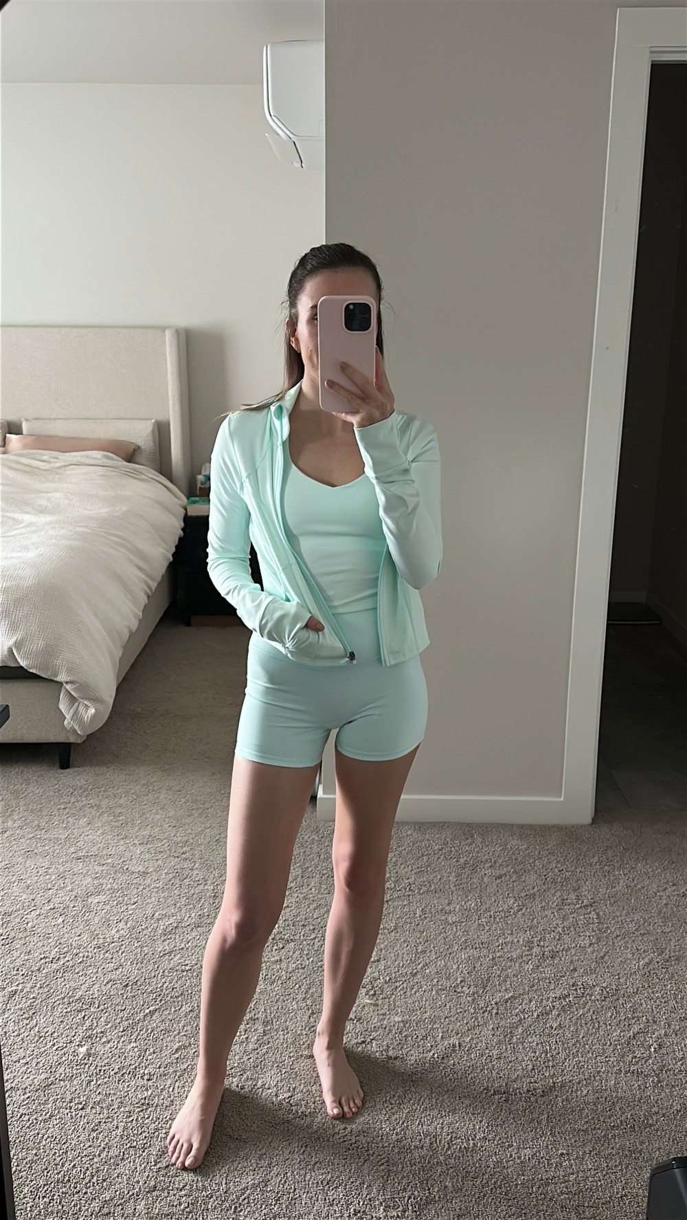 march fabletics selects are here! obsessed with this aqua color for spring / summer and got so many compliments on it while out running errands 🩵 wearing XS in jacket and shorts / XXS in the top - all fit tts! #FableticsPartner

#LTKootd #LTKSaleAlert #LTKActive