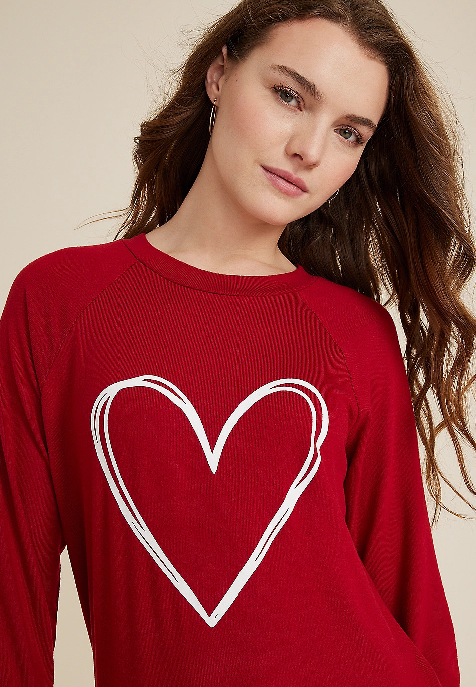 Cozy Heart Crew Neck Sweatshirt | Maurices