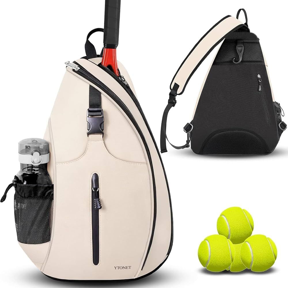 Ytonet Tennis Bag, Tennis Sling Backpack Crossbody Water Resistant for Men Women, Holds Tennis Ba... | Amazon (US)