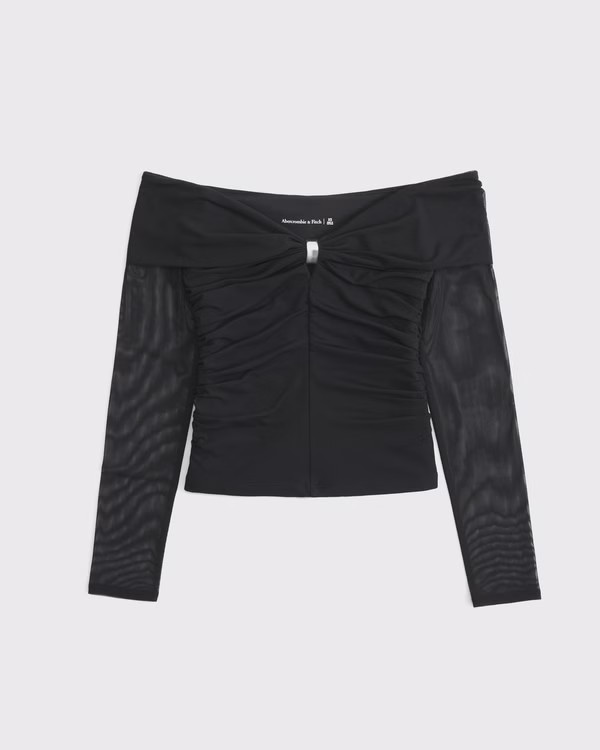 Women's Off-The-Shoulder Mesh Hardware Top | Women's Party Collection | Abercrombie.com | Abercrombie & Fitch (US)