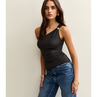 Women's Black Gold Ring Ruched One Shoulder Top New Look | New Look (UK)