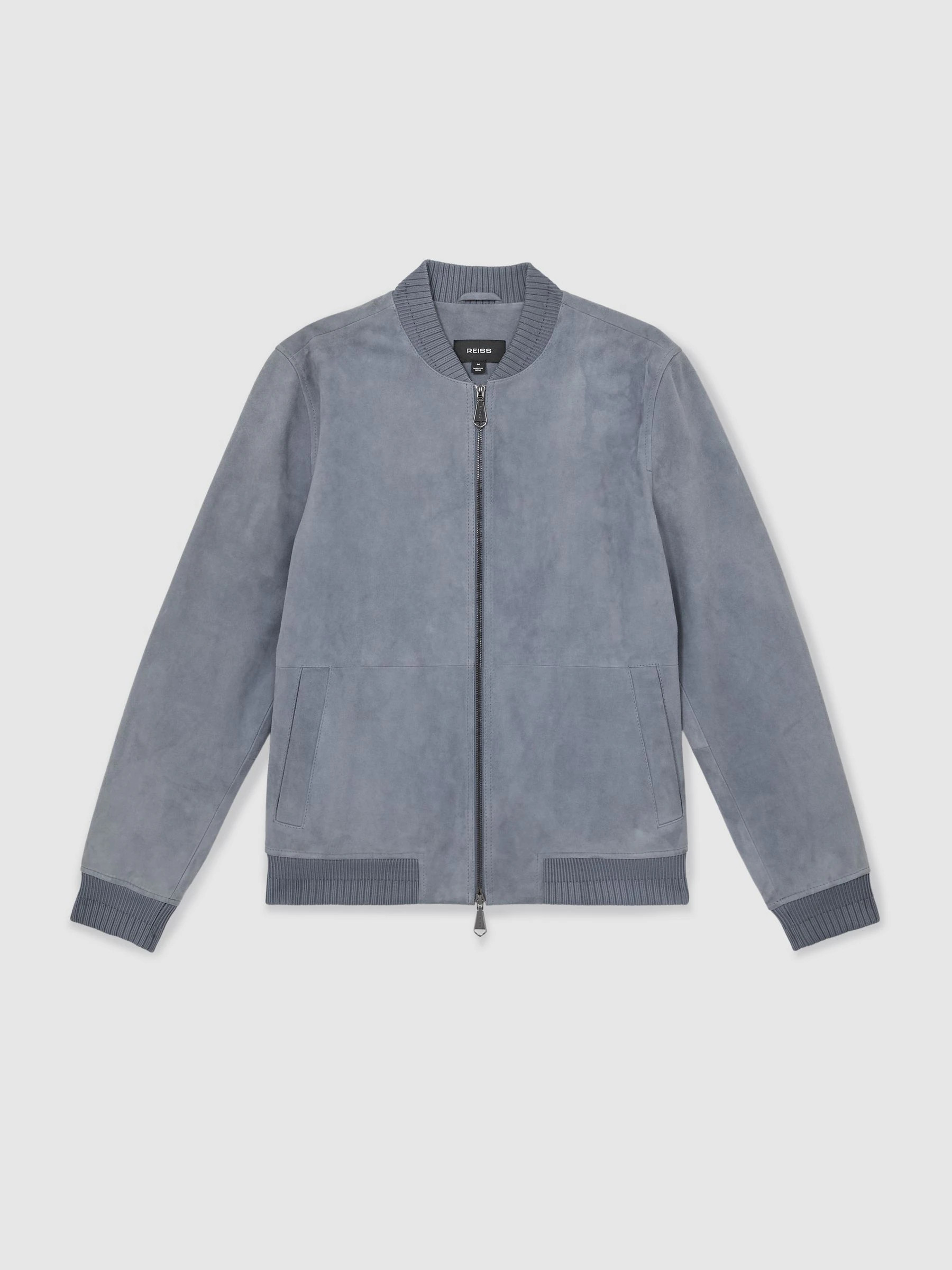 Reiss Reiss Denim Blue Burnham Suede Zip-Through Bomber Jacket | Next US