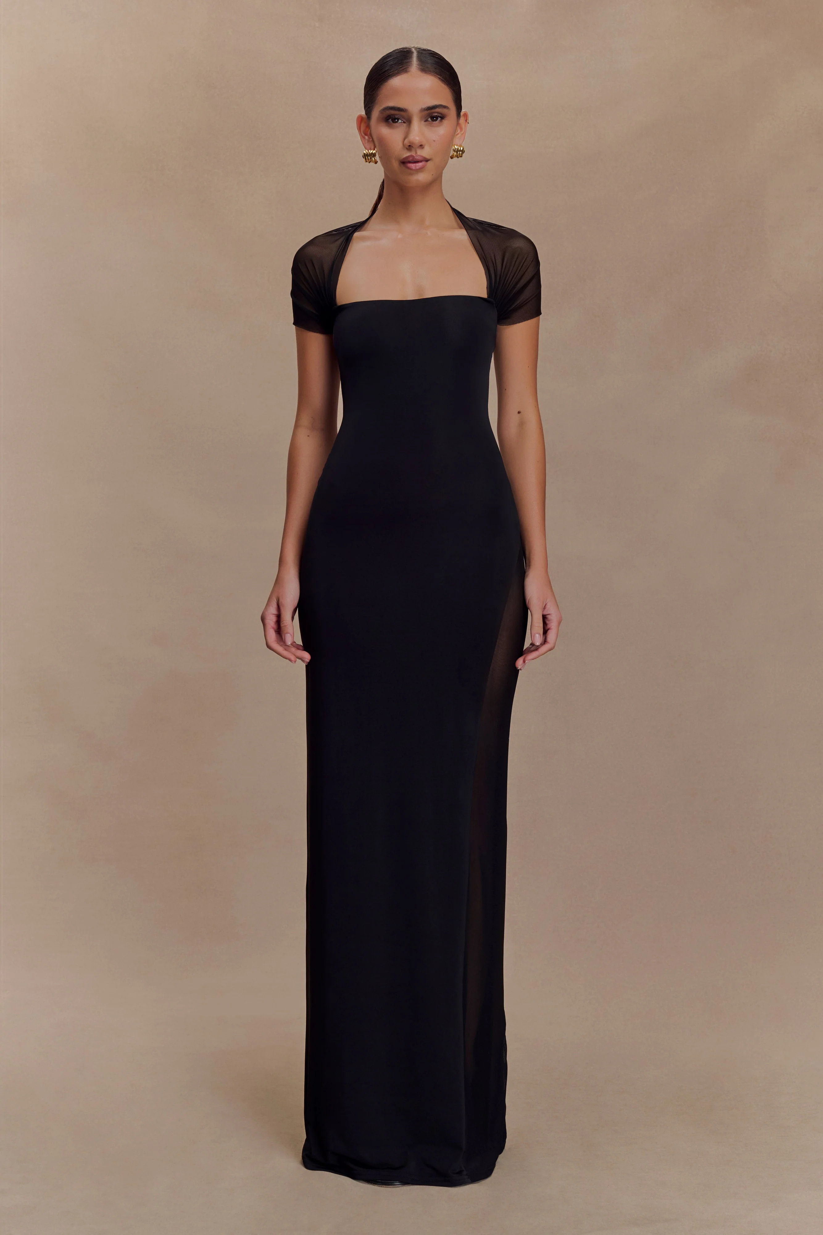 Wyatt Slinky And Mesh Maxi Dress - Black | MESHKI US