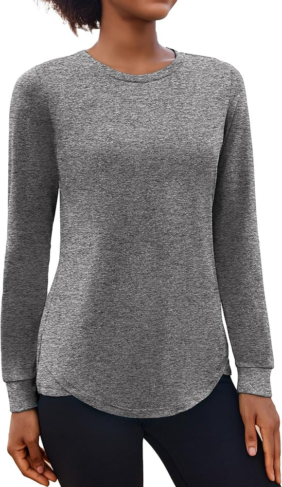 PINSPARK Long Sleeve Workout Tops for Women Crewneck Yoga Shirts Lightweight Athletic Gym Running... | Amazon (US)