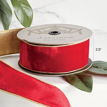 2-1/2" Red Velvet Ribbon with Light Gold Back | Frontgate