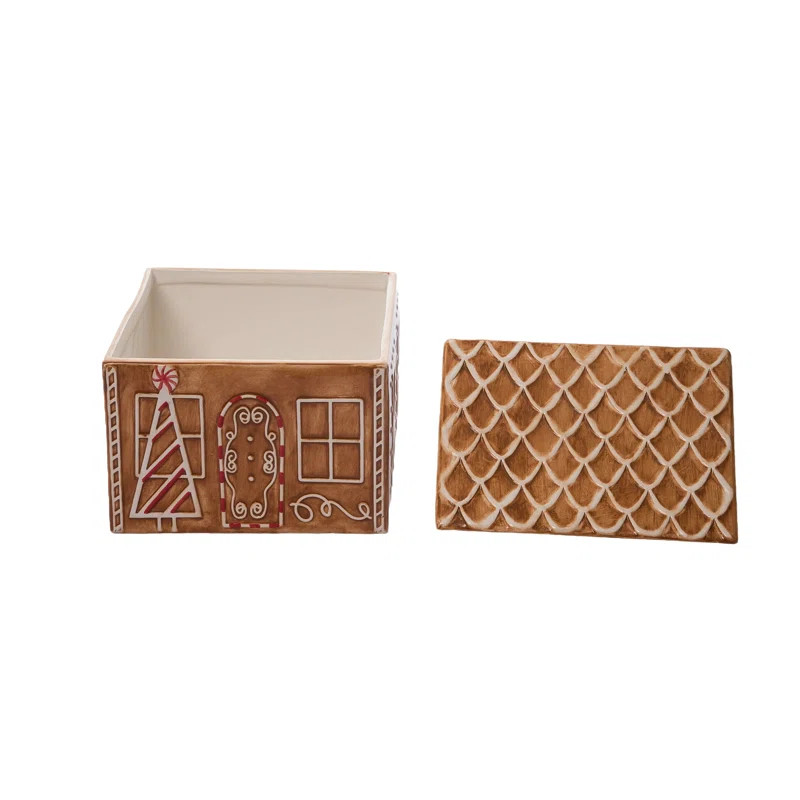 The Holiday Aisle® Dolomite 8.25 in. Brown Christmas Gingerbread House Cookie Jar | Wayfair North America