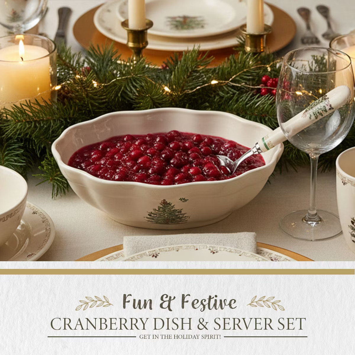 Spode Christmas Tree Gold Cranberry Dish & Server - 8" Festive Serving Bowl & 8" Metal Handled Sp... | Target