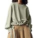 Women Crop Sweatshirt Balloon Long Sleeve Babydoll Tops Crewneck Casual Pullovers with Bow Tie Drawstring Hem | Amazon (US)