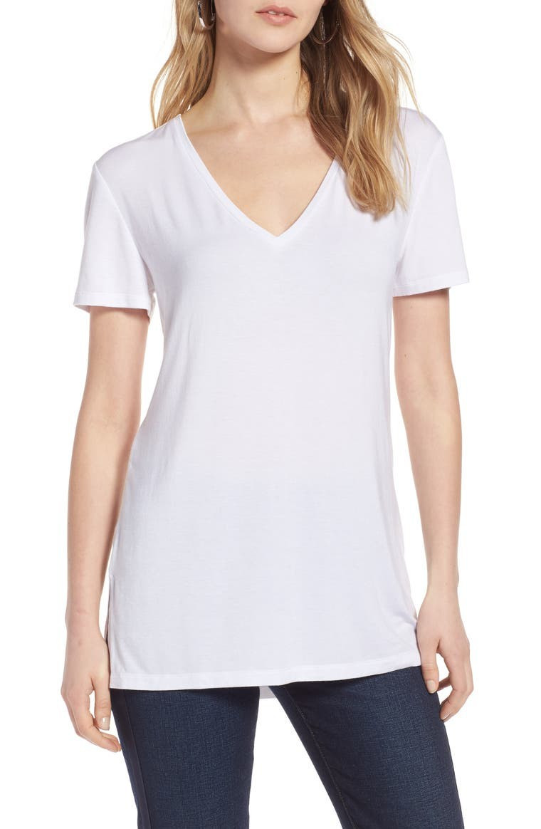 Halogen® V-Neck Tunic T-Shirt (Regular & Petite) | Nordstrom | Nordstrom