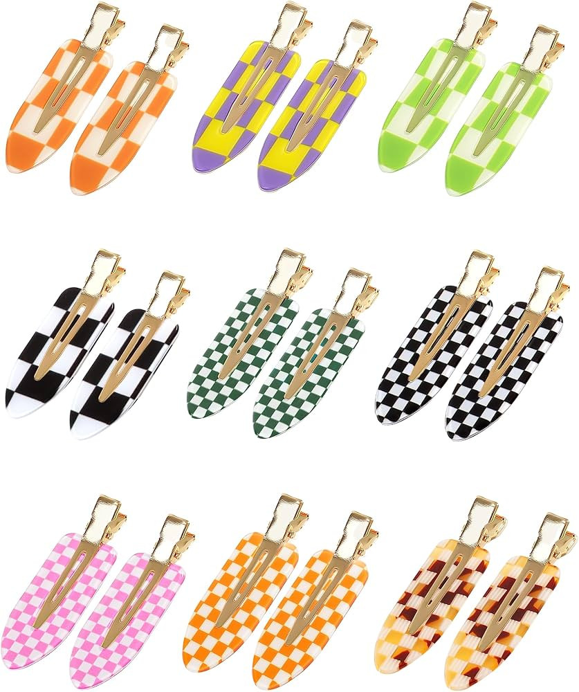 No Crease Hair Clips, 18 Pcs Checkerboard No Bend Hair Clips, Acrylic Resin Styling Makeup Creaseles | Amazon (US)