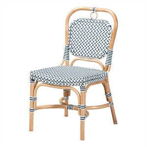Baxton Studio Luciana French Blue and White Weaving Natural Rattan Bistro Chair | Homesquare