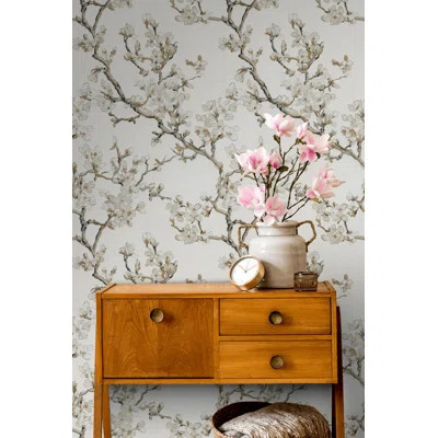 Gurkirat Hand-Painted White Blossom and Gold Branch Floral Wallpaper Elegant Chinoiserie-Style Wall Mural | Wayfair North America