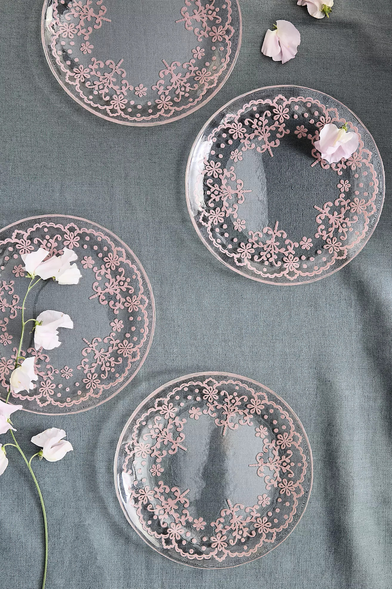 Floral Lace Glass Side Plates, Set of 4 | Terrain
