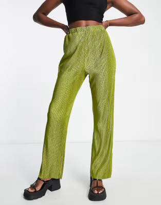 Lola May plisse trousers in chartreuse | ASOS (Global)