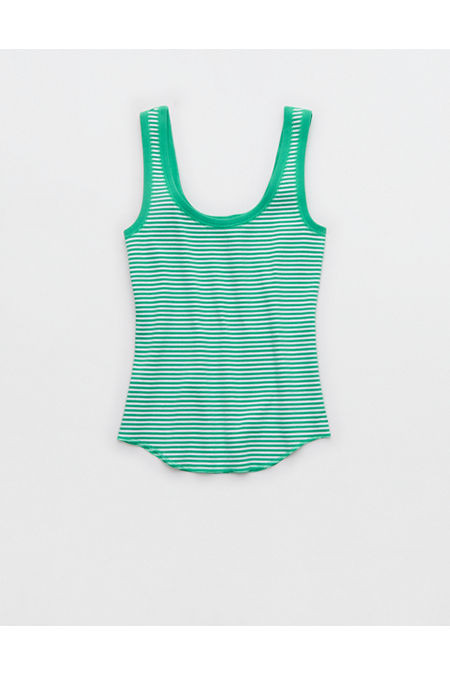 Aerie Ribbed Scoop Neck Tank Top Women's Leaf Green XXS | Aerie