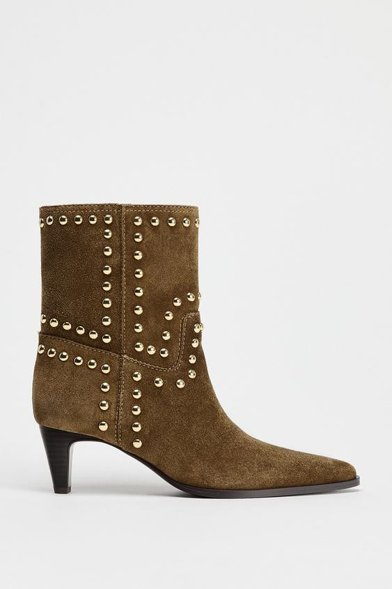 SPLIT LEATHER STUDDED ANKLE BOOTS | Zara US