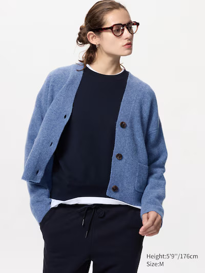 Women's Soufflé Yarn V Neck Short Cardigan | UNIQLO UK | UNIQLO (UK)