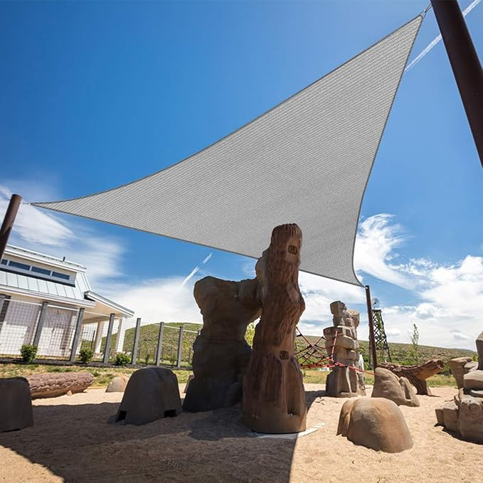7' x 10' x 12' Grey Sun Shade Sail Triangle Canopy, 95% UV Blockage Awning Shelter Fabric Cloth S... | Amazon (US)