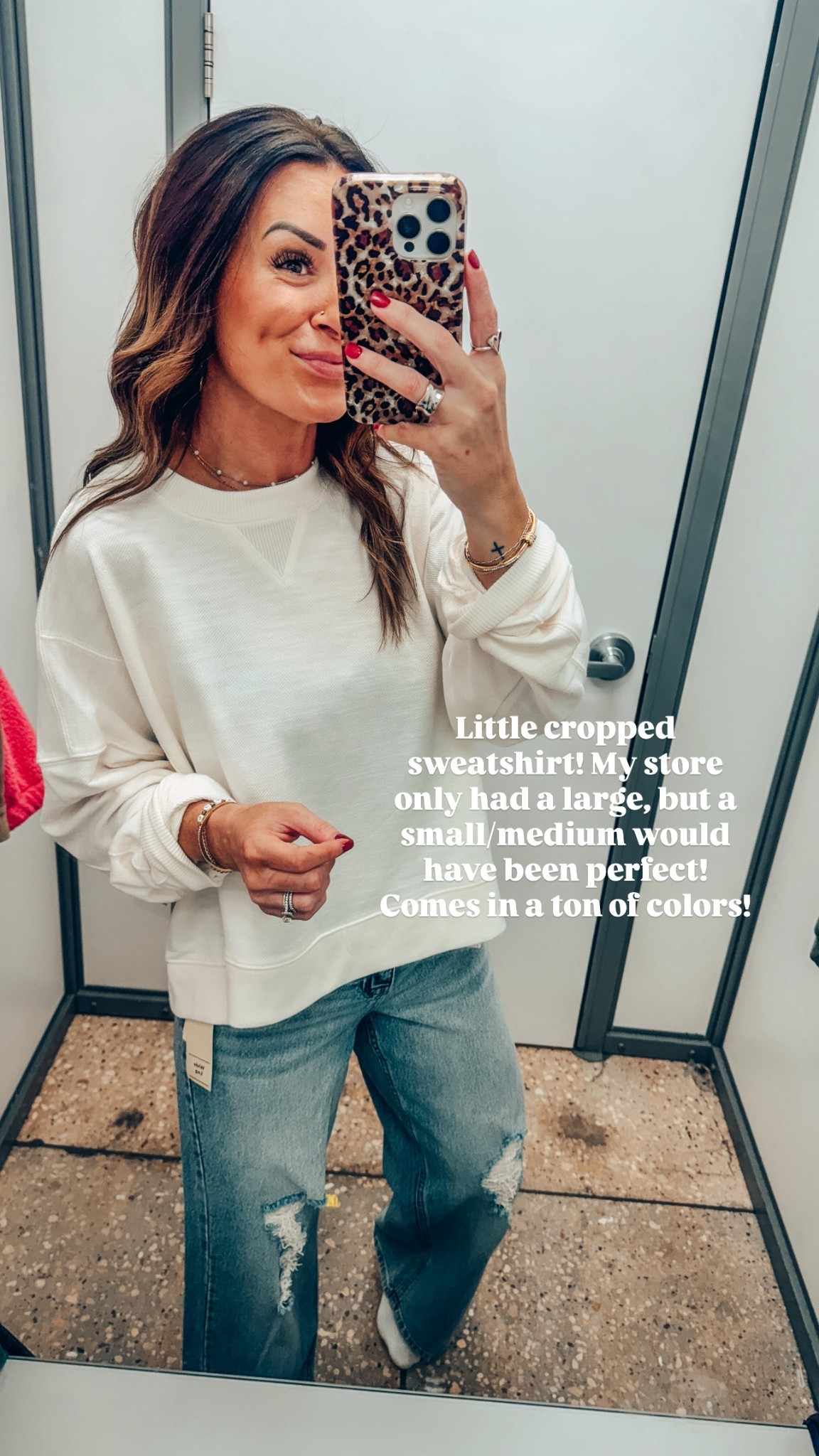 Wearing a large in the sweatshirt and a 0 in the jeans, I would have preferred a small/medium in the sweatshirt! 

#LTKmomlife #LTKHoliday #LTKootd