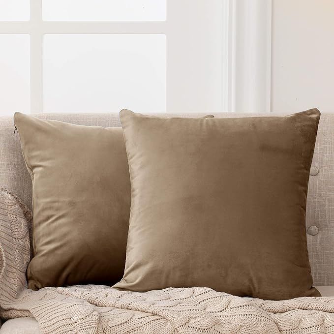 Deconovo Decorative Velvet Throw Pillow Covers for Sofa - 20x20 in, 2 Pcs, Tobacco Brown | Amazon (US)