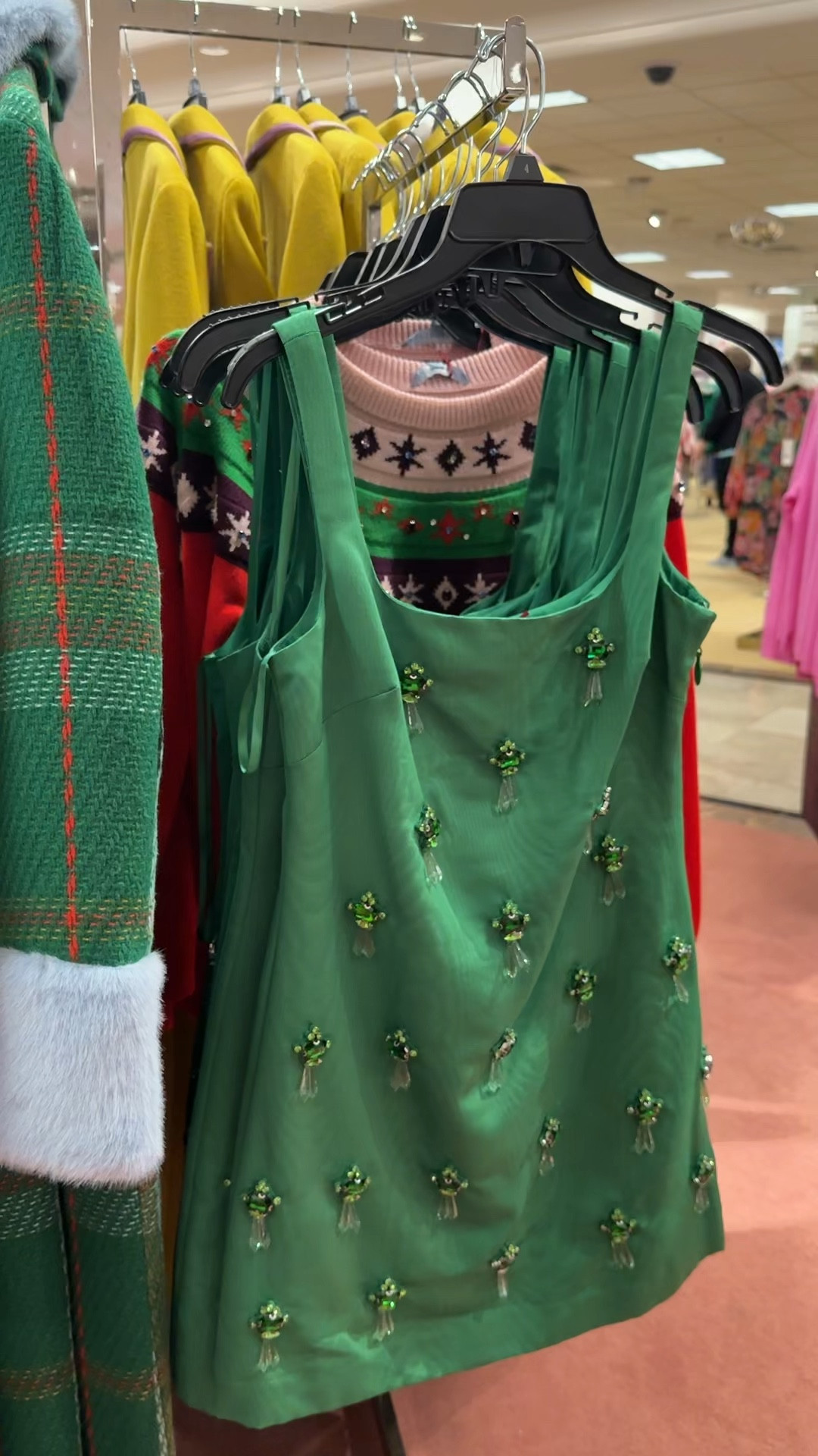 The cutest holiday collection! Obsessed with this Kelly green dress with rhinestone details. 