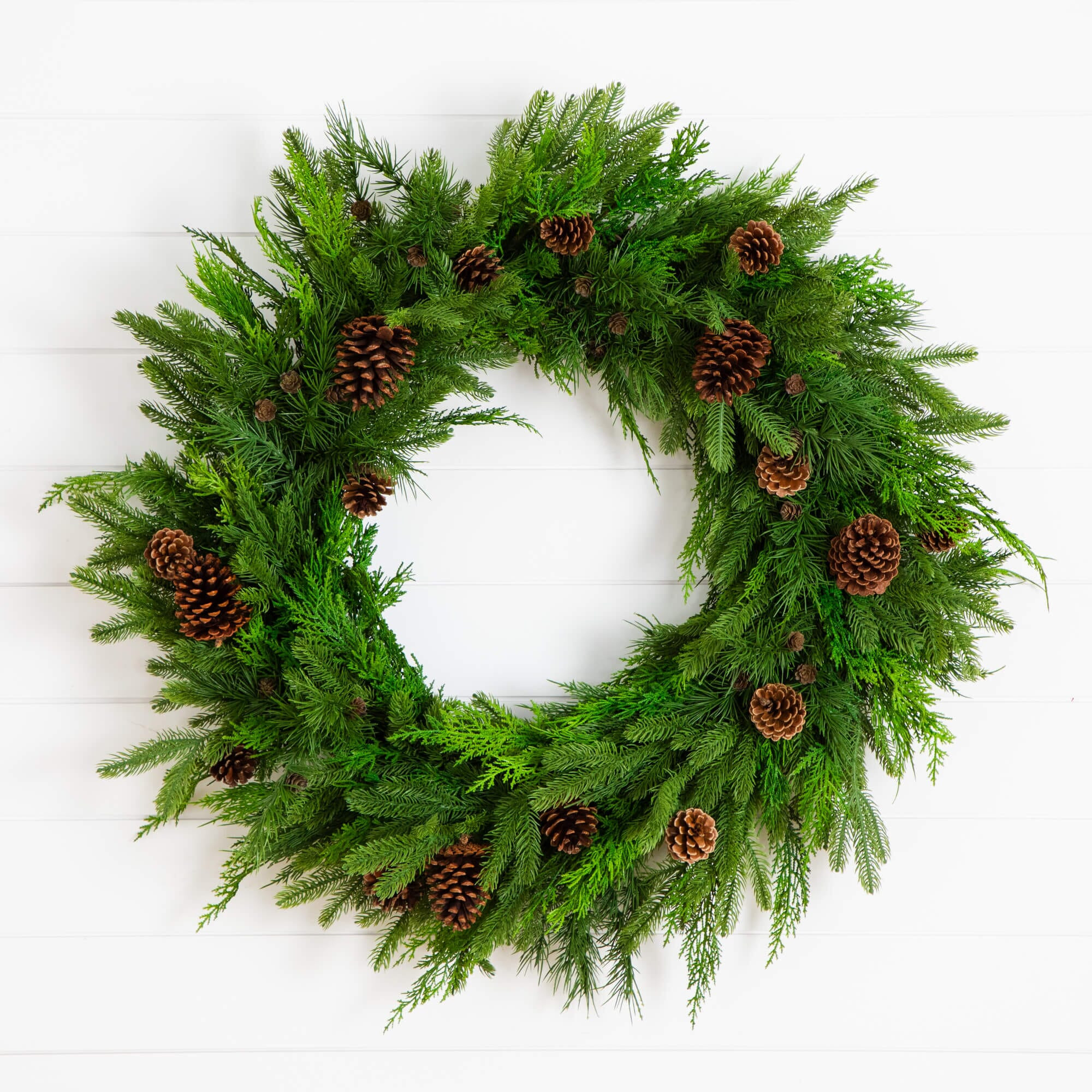 30" Artificial Norfolk Mixed Pine Wreath with Pinecones | Nearly Natural