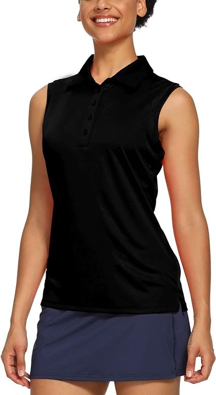 CQC Women's Golf Tennis Sleeveless Polo Shirts Quick Dry Athletic Tank Tops UPF 50+ | Amazon (US)