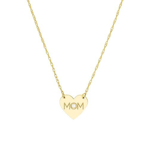 Jewelry Affairs 14k Yellow Gold MOM Heart Pendant Necklace with Diamond, 18 Inches | Amazon (US)