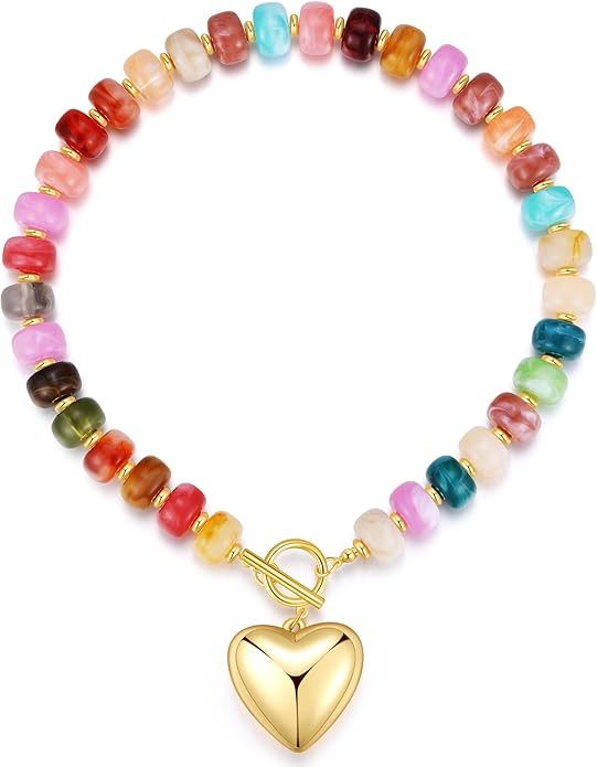 Brown Acrylic Puff Heart Pendant Necklace Chunky Heart Necklace for Women Exaggerated Statement R... | Amazon (US)