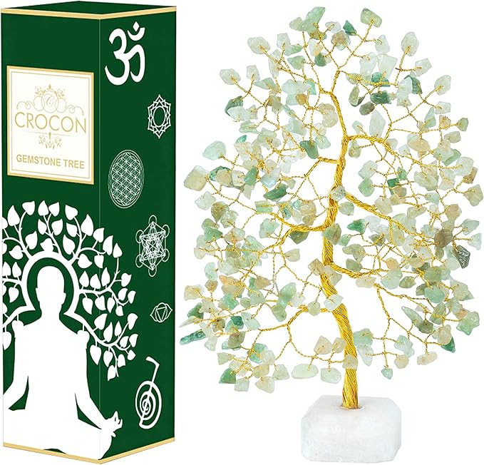 Crocon Green Jade Gemstone Tree with Natural Quartz Base Chakra Healing Crystal Tree of Life Feng... | Amazon (US)