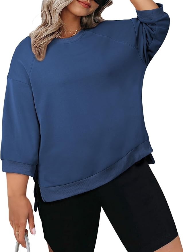 Eytino Plus Size Sweatshirt for Women Crew Neck Long Sleeve Sweater Casual Loose Pullover Shirts ... | Amazon (US)